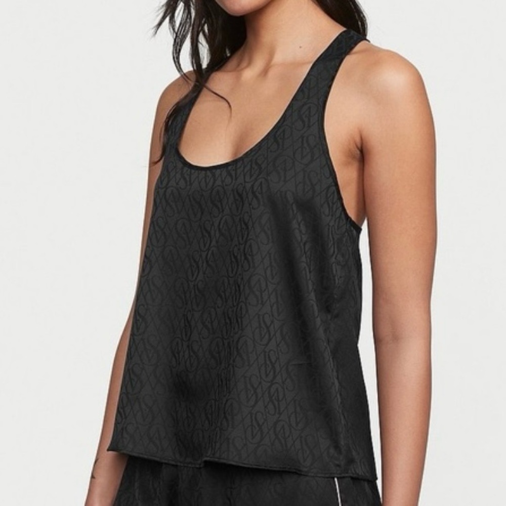 VS Victoria’s Secret Black All Over Print Satin Tank Top Size S